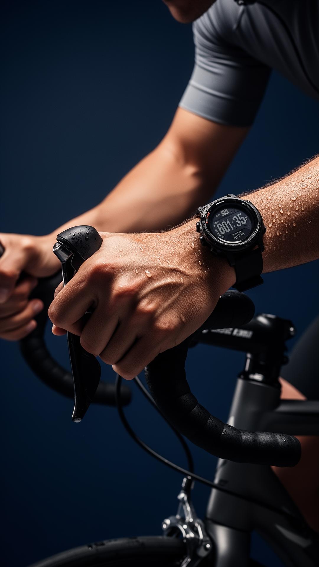 Cyclist hands on handlebars during training